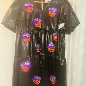 Black Halloween Pumpkin Mini Dress